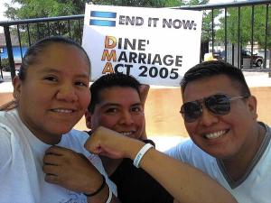 Coalition for Navajo Equality activists Tamra Yonnie, from left, her brother Brennen Yonnie and his partner, Alray Nelson. The coalition is working to repeal the Navajo Nation's 2005 ban on same-sex marriage.